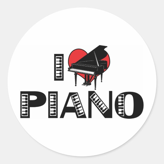 Sticker Rond J'aime Piano (Devant)