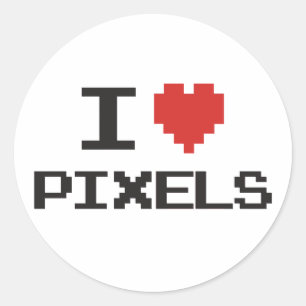 Sticker Rond J'aime pixels pixellisé coeur rétro 8bit gamer