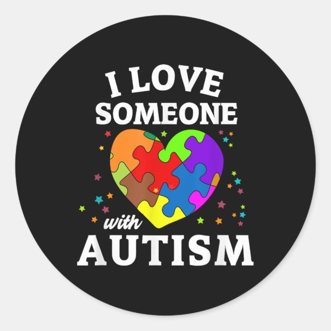 Sticker Rond J'Aime Quelqu'Un Avec L'Autisme (Devant)