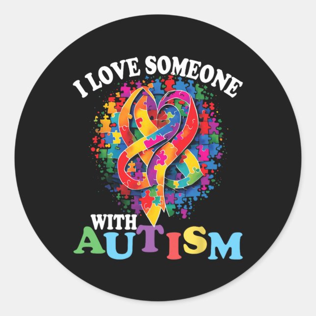 Sticker Rond J'Aime Quelqu'Un Avec L'Autisme 1 (Devant)