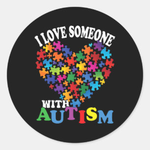 Sticker Rond J'Aime Quelqu'Un Avec L'Autisme Puzzle Coeur