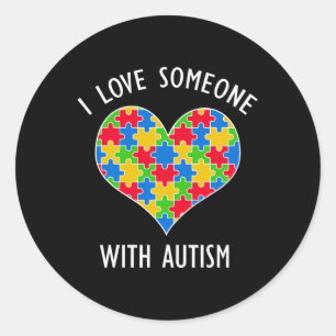 Sticker Rond J'Aime Quelqu'Un Avec L'Autisme Puzzle Sensibilisa