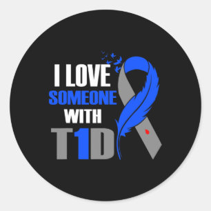 Sticker Rond J'Aime Quelqu'Un Avec T1D Type 1 Sensibilisation a