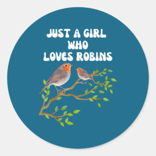 Sticker Rond J'aime Robins Amoureux des Oiseaux Cadeau Coloré