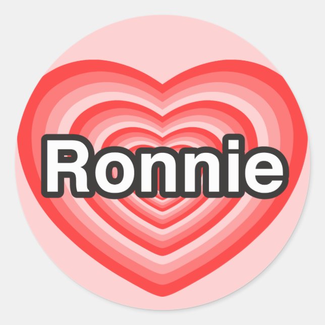 Sticker Rond J'aime Ronnie. Je t'aime Ronnie. Cœur (Devant)