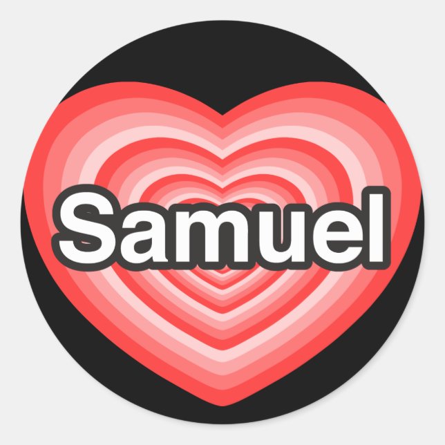 Sticker Rond J'aime Samuel. Je t'aime Samuel. Cœur (Devant)