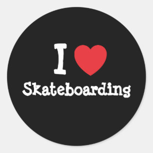 Sticker Rond J'aime Skateboard coeur personnalisé
