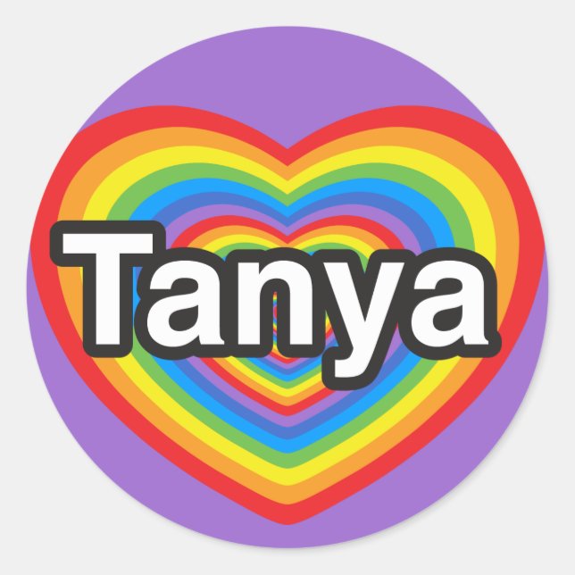 Sticker Rond J'aime Tanya. Je t'aime Tanya. Cœur (Devant)