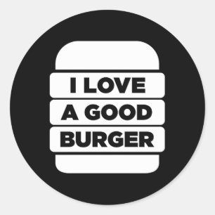 Sticker Rond J'aime un bon burger grillé BBQ Fast Food