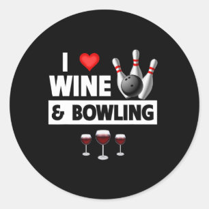 Sticker Rond J'Aime Vin Et Bowling Byll Pins Bowler Grève Dr.