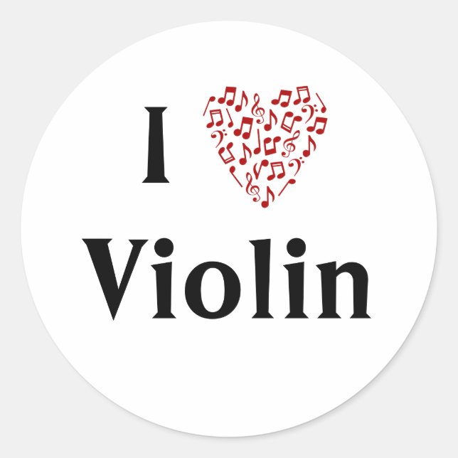 Sticker Rond J'aime Violon Cœur Rouge De Notes De Musique (Devant)