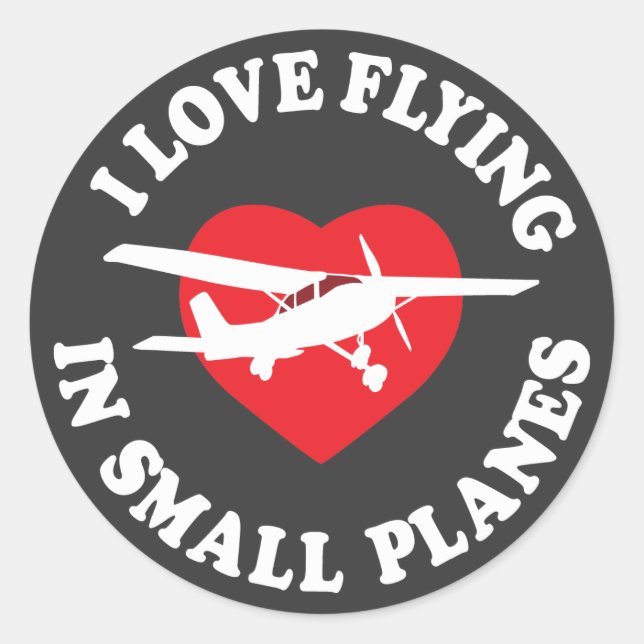 Sticker Rond J'Aime Voler Dans De Petits Avions (Devant)