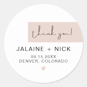 Sticker Rond JALAINE Moderne Rose Pâle Merci Mariage Classique