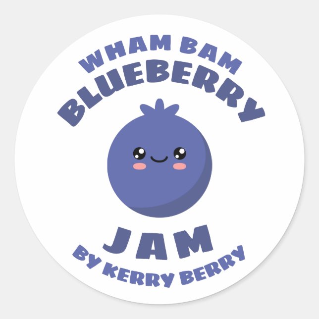 Sticker Rond Jam aux bleuets Kawaii (Devant)