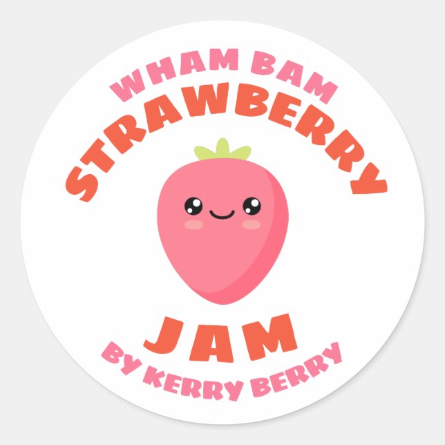 Sticker Rond Jam aux fraises Kawaii (Devant)