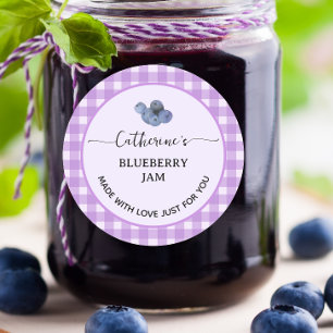 Sticker Rond Jam de myrtille fait maison à carreaux gingham vio