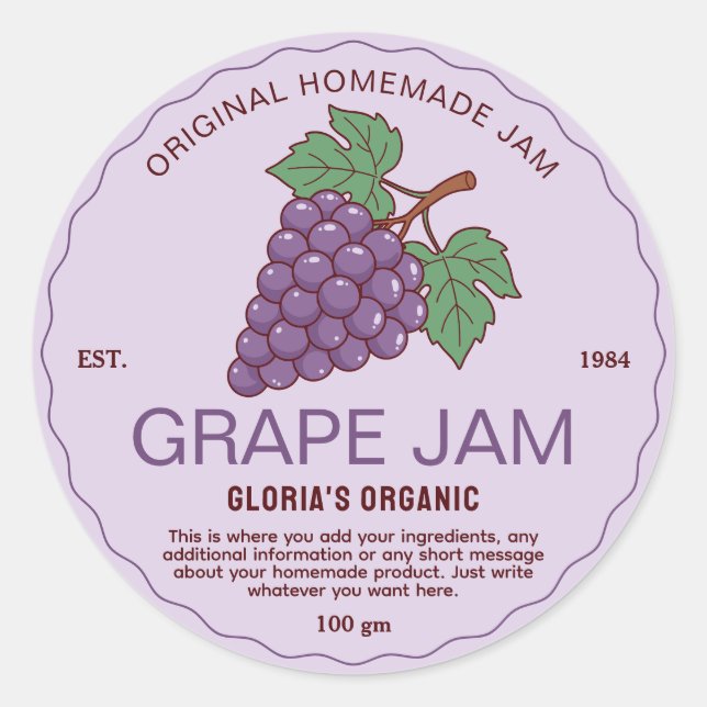 Sticker Rond Jam de raisin vintage fait maison (Devant)