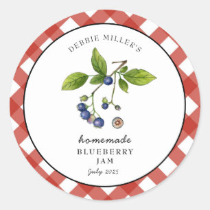 Sticker Rond Jam En vichy confiture de bleuets. Jar