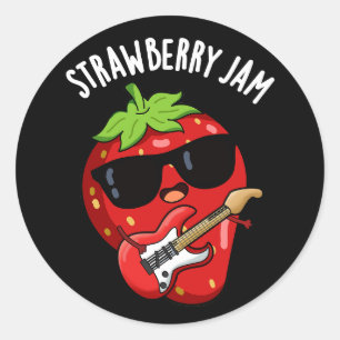 Sticker Rond Jam fraise Funny Fruit Pun Dark BG