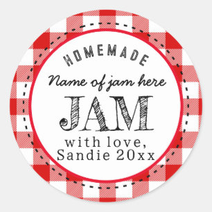 Sticker Rond Jam Maison Rouge Plaid Buffalo Personnalisé Nourri