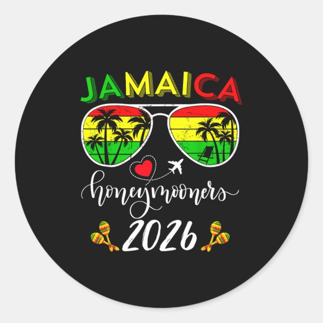 Sticker Rond Jamaica Honeymoon 2026 Couple Summer Vacation Matc (Devant)