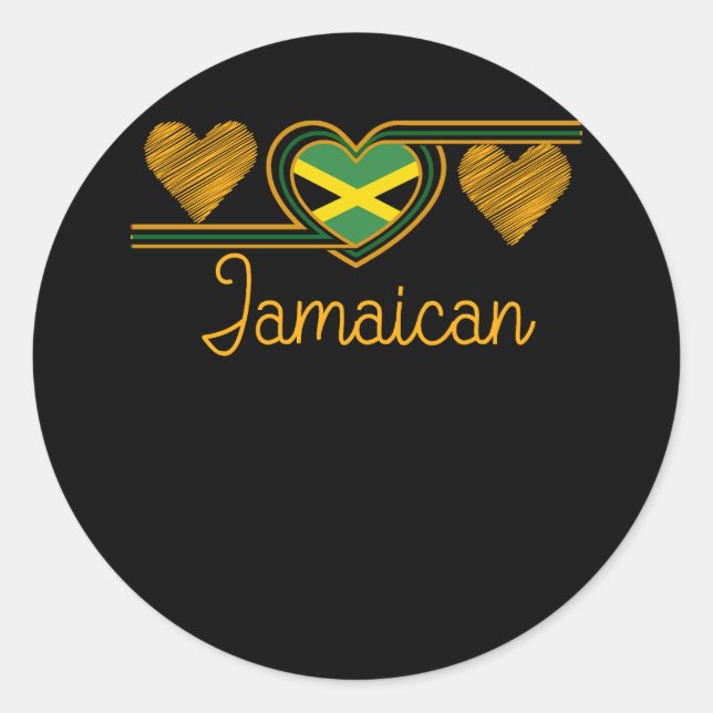 Sticker Rond Jamaïcain Amour Drapeau Jamaïcain Trois Coeurs Jam (Devant)