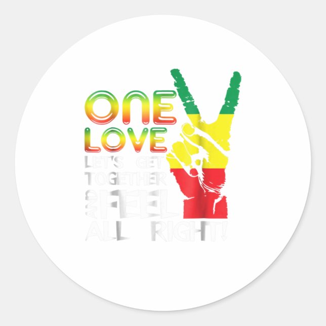 Sticker Rond Jamaïque One Love Reggae Caribbean Music Pride Fla (Devant)