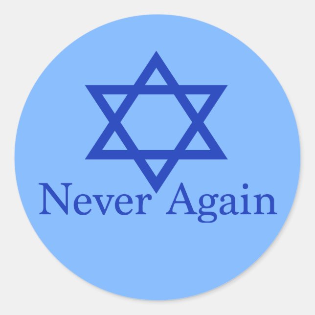 Sticker Rond Jamais plus le souvenir de l'Holocauste juif bleu (Devant)