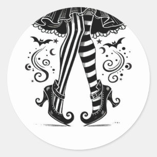 Sticker Rond Jambes de sorcière noires et blanches Fête fantais