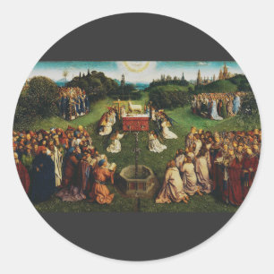 Sticker Rond Jan van Eyck Adoration de l'Agneau mystique Art