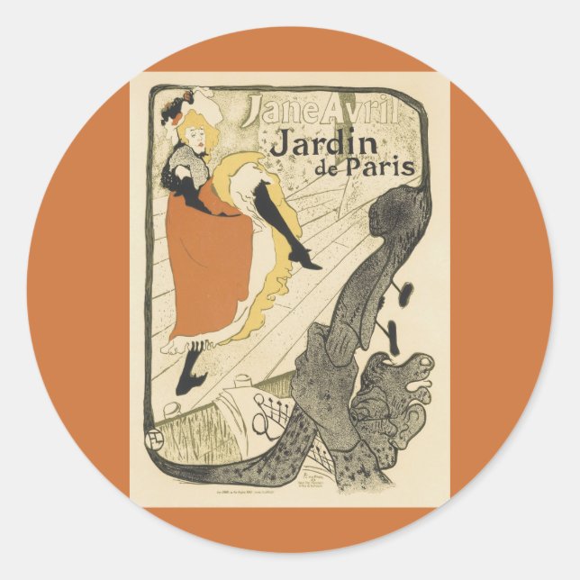Sticker Rond Jane Avril de la danseuse Art nouveau par Toulouse (Devant)