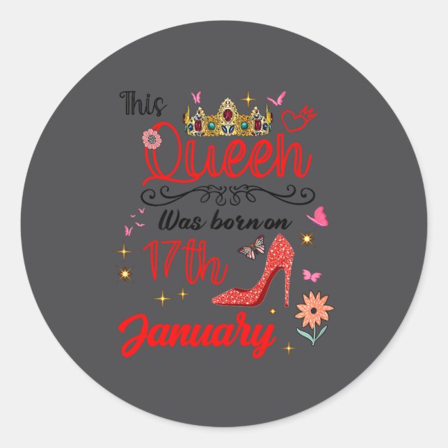 Sticker Rond January 17 Birthday This Queen Was Born On January (Devant)