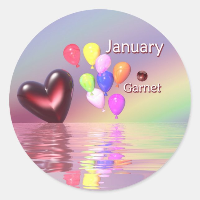 Sticker Rond Janvier Anniversaire Garnet Coeur (Devant)