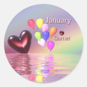 Sticker Rond Janvier Anniversaire Garnet Coeur