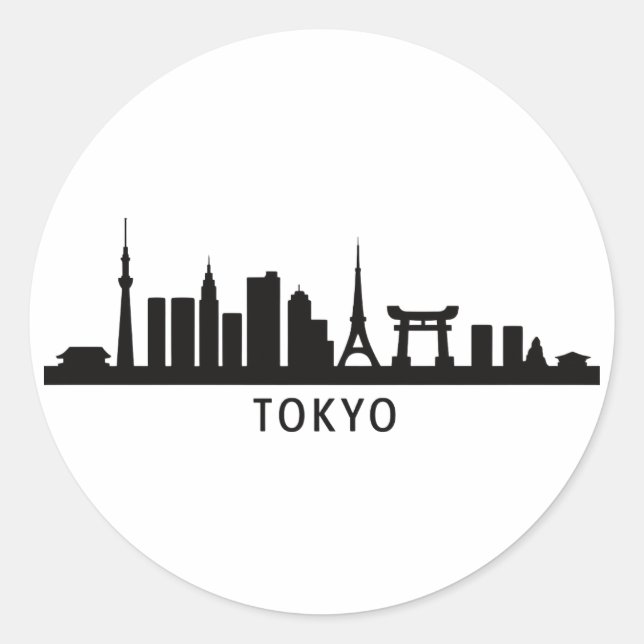 Sticker Rond Japan Cityscape Travel | Tokyo Skyline Silhouette (Devant)