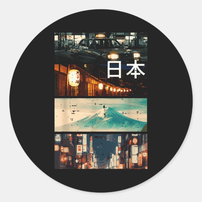 Sticker Rond Japan Street Mountain Collage Nihon Japanese Men W (Devant)