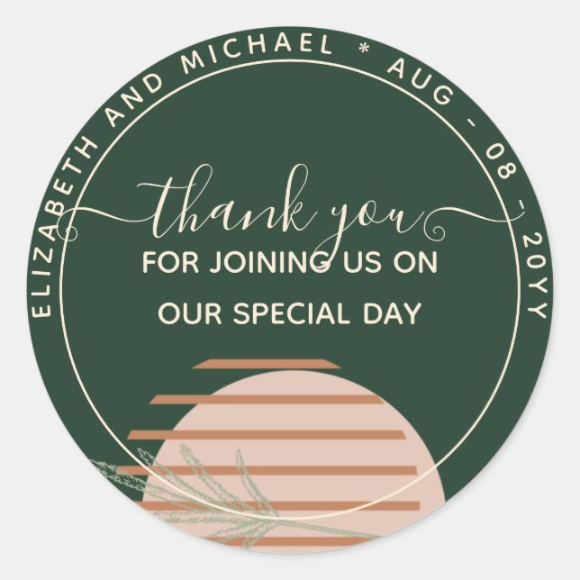 Sticker Rond Japandi Abstrait Scandinave Mariage géométrique (Devant)