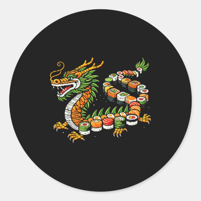 Sticker Rond Japanese Dragon Sushi Funny Japanese Food Art Men  (Devant)