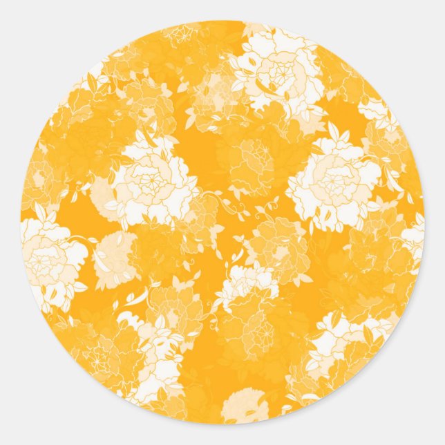 Sticker Rond Japanese floral red patterns. (Devant)