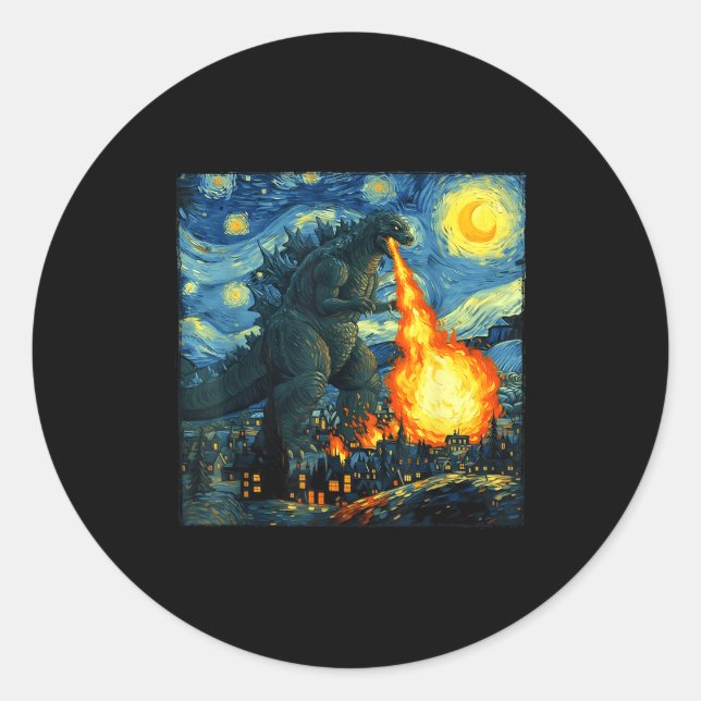 Sticker Rond Japanese Monster Kaiju Van Gogh Starry Night  (Devant)