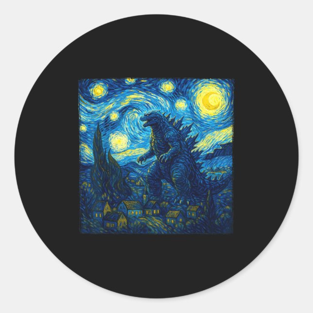 Sticker Rond Japanese Monster Kaiju Van Gogh Starry Night  (Devant)