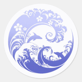 Sticker Rond Japanese Wave & Hibiscus Blue