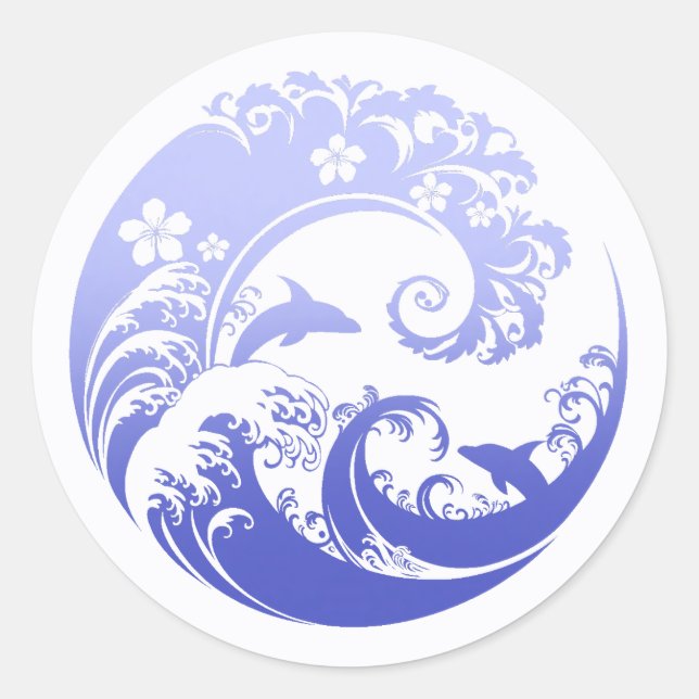 Sticker Rond Japanese Wave & Hibiscus Blue (Devant)