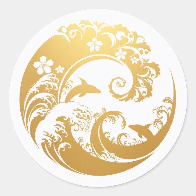 Sticker Rond Japanese Wave & Hibiscus Gold  (Devant)