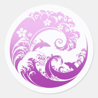 Sticker Rond Japanese Wave & Hibiscus Purple