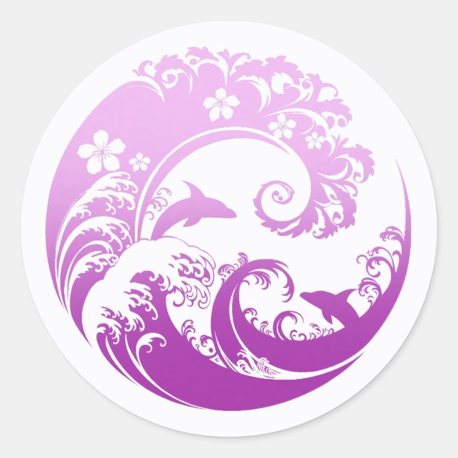 Sticker Rond Japanese Wave & Hibiscus Purple (Devant)