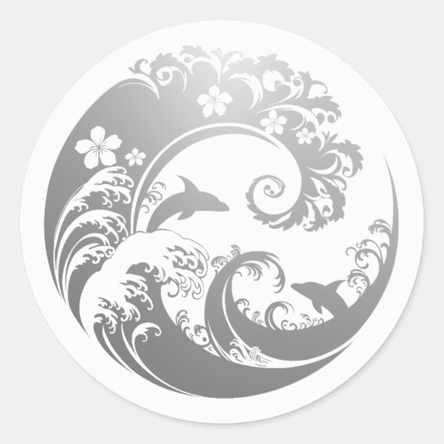 Sticker Rond Japanese Wave & Hibiscus Silver (Devant)