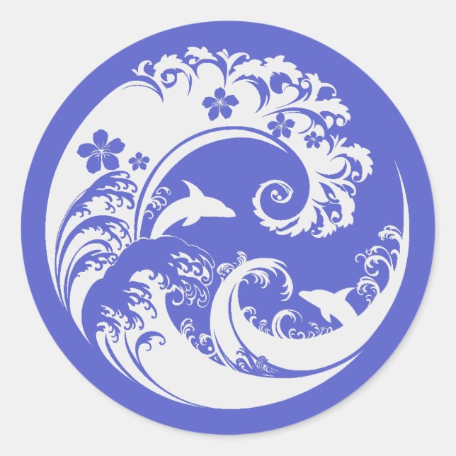 Sticker Rond Japanese Wave & Hibiscus white (Devant)