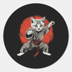 Sticker Rond Japon Cat Martial Arts Karate Ukiyo-e Taekwondo Ji