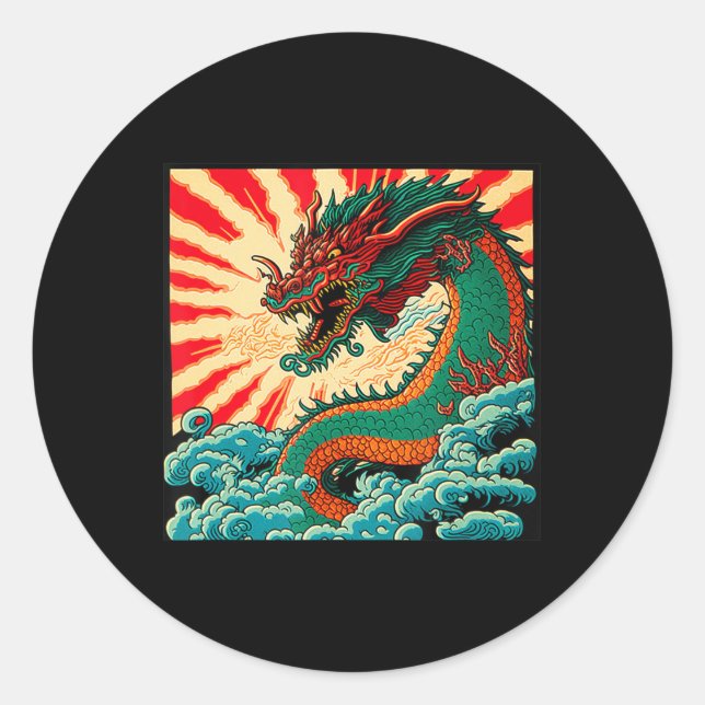Sticker Rond Japon Dragon Anime Japon Dragons chinois Tattoo (Devant)